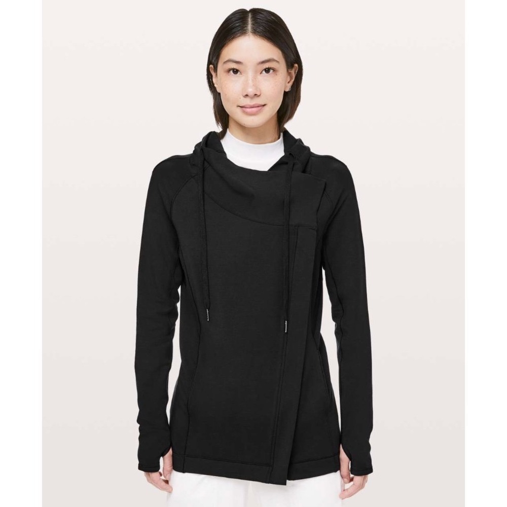 Lululemon‎ Coast Easy Wrap Asymmetrical Cocoon Jacket Womens 4 Black Athleisure